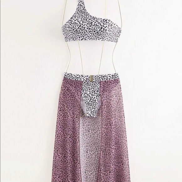 3-piece soft purple lavender swimming suit cover skirt bikini set - Picture 7 of 8